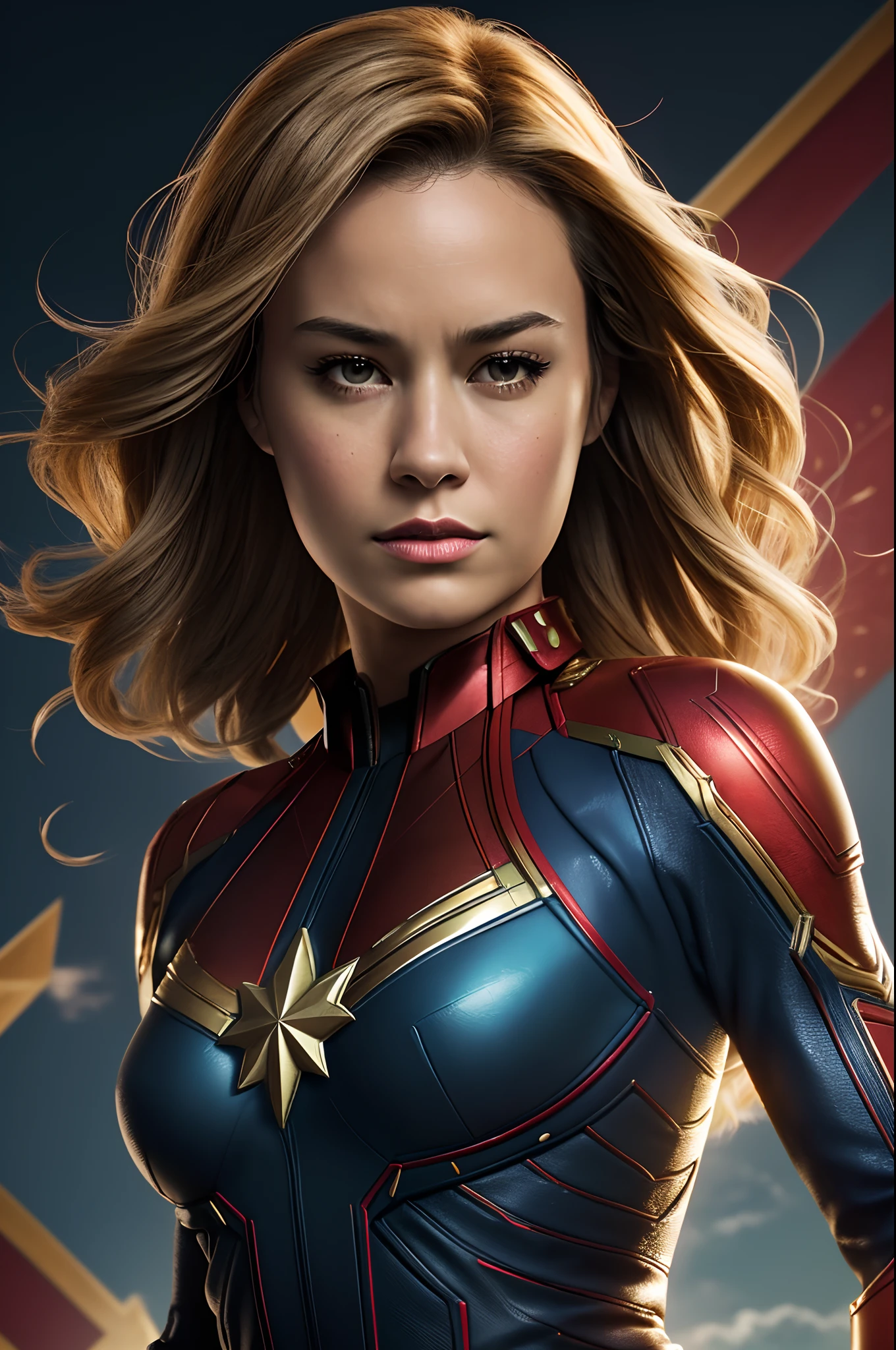 A woman in a captain marvel costume posing for a photo - SeaArt AI