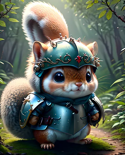 Top image quality、"Create a masterpiece of cute creatures. a squirrel、（The place is a forest）, high detailing, in 8K、Top image q...