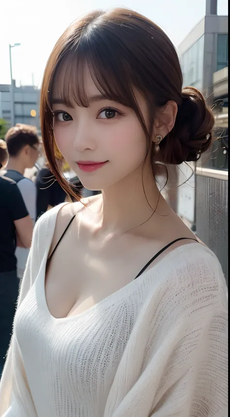 masutepiece, Best quality, illustration, Ultra-detailed, finedetail, A high resolution, 8K wallpaper, Perfect dynamic composition, Beautiful detailed eyes, Women's Summer,bob hair,Mid-chest, Natural color lips, Bold sexy pose,Smile,Harajuku、24-year-old gir...