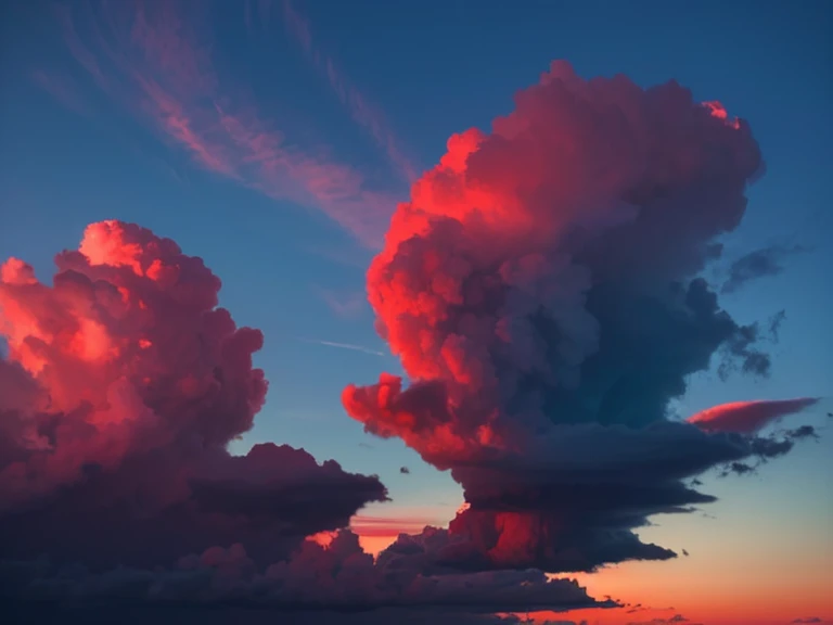 red cloud, pale blue sky, landscape