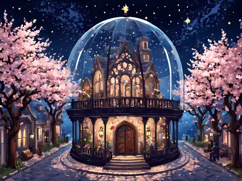 Cute Cartoon, CuteCartoonAF, (((under a long glass dome))), (isometric style:1.3), (pixel art:1.3), medieval ((street)) with che...