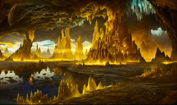 large amber castle, surreal cave landscape, amber city, earth landscape ...