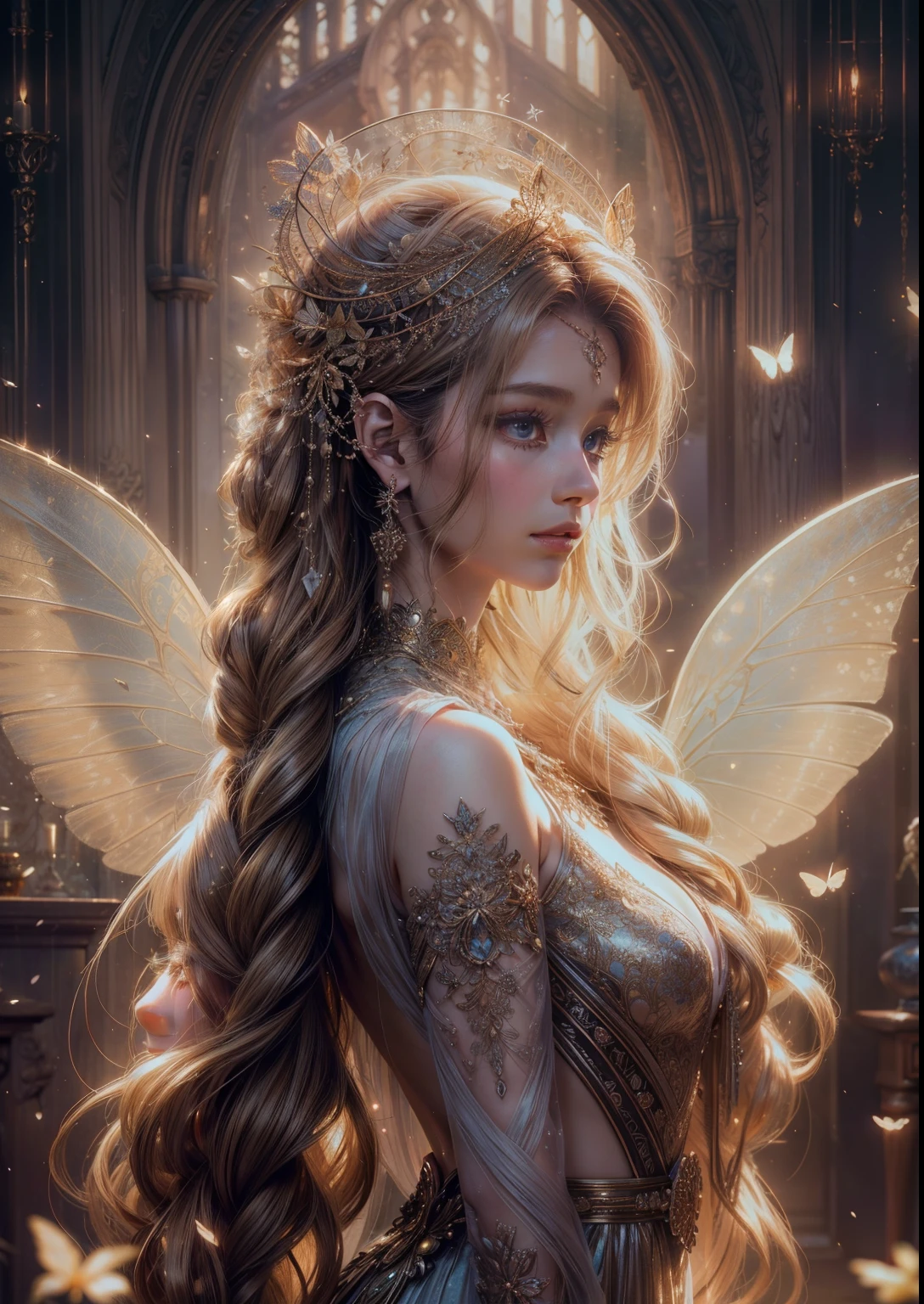 flower spirit,small,butterfly wing,girl,(best quality,4k,8k,highres,masterpiece:1.2),ultra-detailed,(realistic,photorealistic,photo-realistic:1.37),ethereal,soft colors,glowing light,enchanted forest,magical atmosphere,nature background,delicate petals,vibrant flowers,gentle breeze,peaceful expression,vivid eyes,long flowing hair,graceful pose,sunlit scene,subtle details,fantastical elements,whimsical,translucent wings,serene ambiance,sprightly,joyful,golden hour illumination,fairy-like,harmonious composition,delightful intricacies,intricate patterns,dreamy,sublime,pure,innocent,playful,enchanted moment