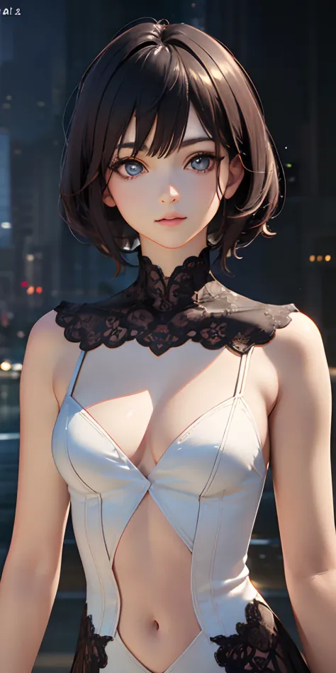 dress, baby face, small breasts, short black hair, (photorealistic:1.4), (masterpiece, sidelight, exquisite beautiful eyes: 1.2), masterpiece*portrait, realistic, 3D face, glowing eyes, shiny hair, shiny skin, solo, embarrassing, (abdomen),