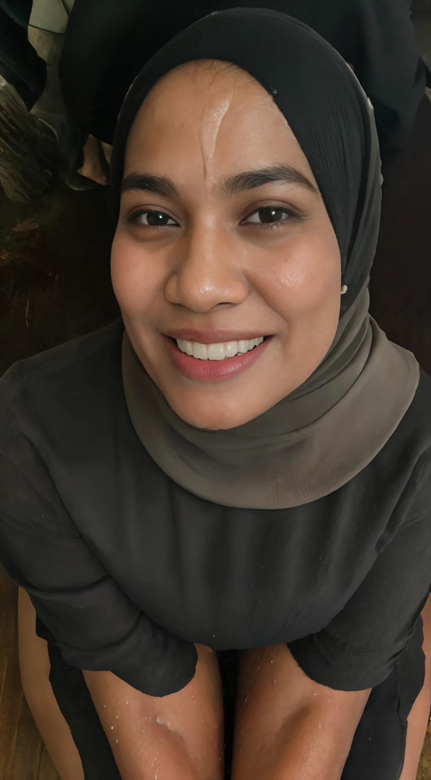 A close up of a woman wearing a black scarf and a black top - SeaArt AI