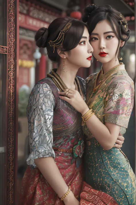 ((Realistic:1.5)),Ulzzang-6500:1.3，((Best quality)), ((Masterpiece)),((Detailed)),2girls,duo,railway station 1920's Shanghai,ret...