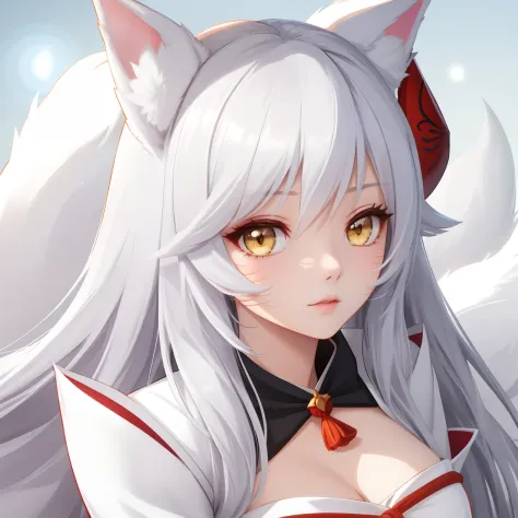 anime girl with white hair and black dress with white cat ears, white - haired fox, portrait of ahri (League of legends), onmyoj...