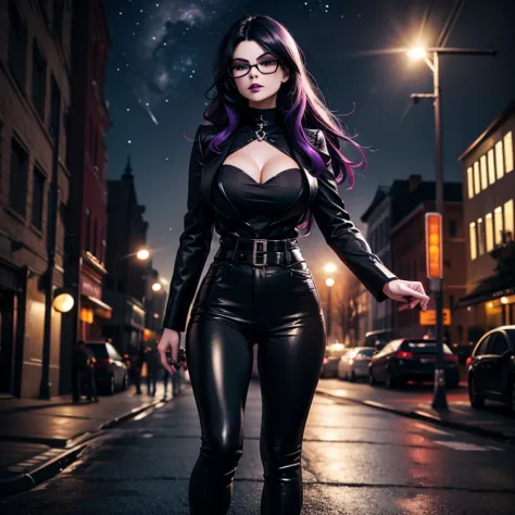 one girl, Black Trousers, Black Top, Gothic Style, Black Boots, Glasses, Black Stockings, Dark and Purple Hair , Eyes Shadows ++...