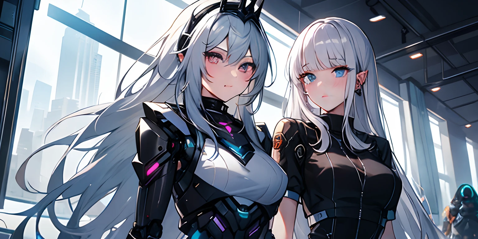 beutiful white girl cyborg, Girl with silver hair, Barbie Cyborg, ice queen, Cyberpunk robotic elven queen, Artificial Intelligence Princess, Unreal engine : : rave makeup