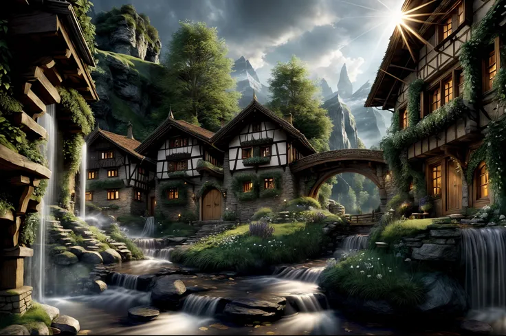 the hobbit, tolkien, a medieval village in switzerland with river and ...