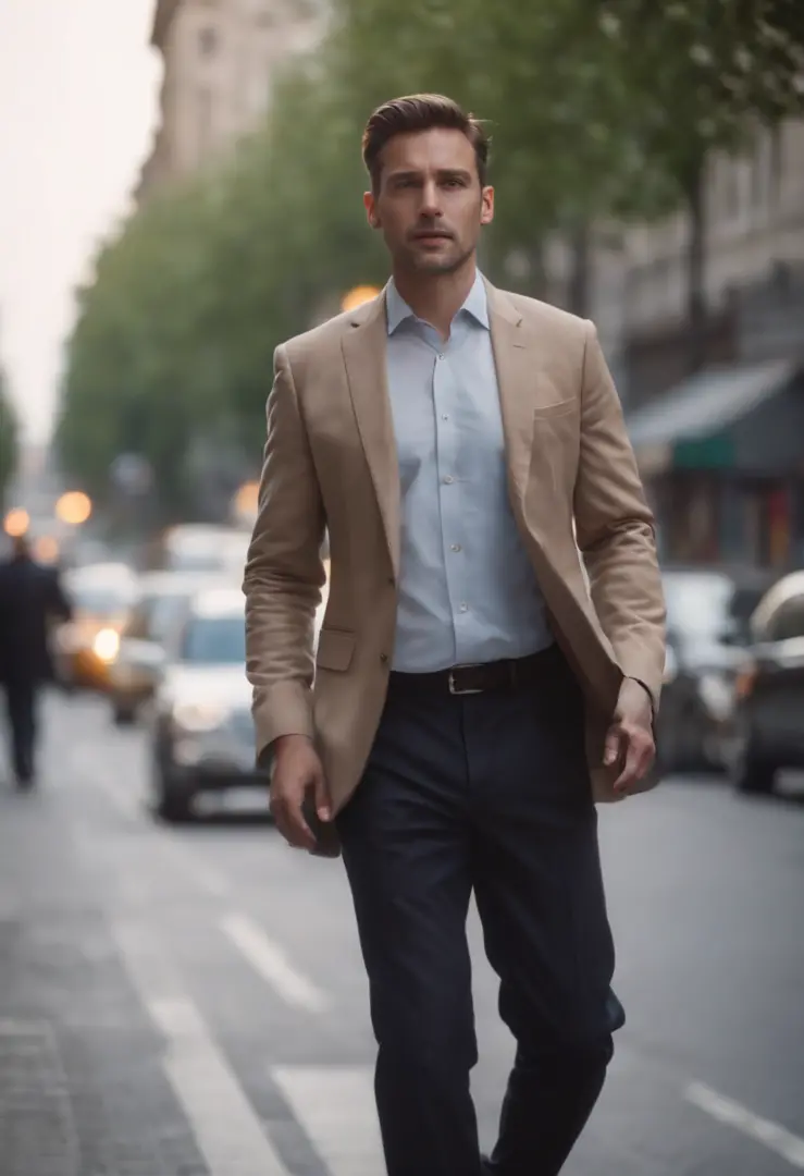 one business man walking on the road in the city