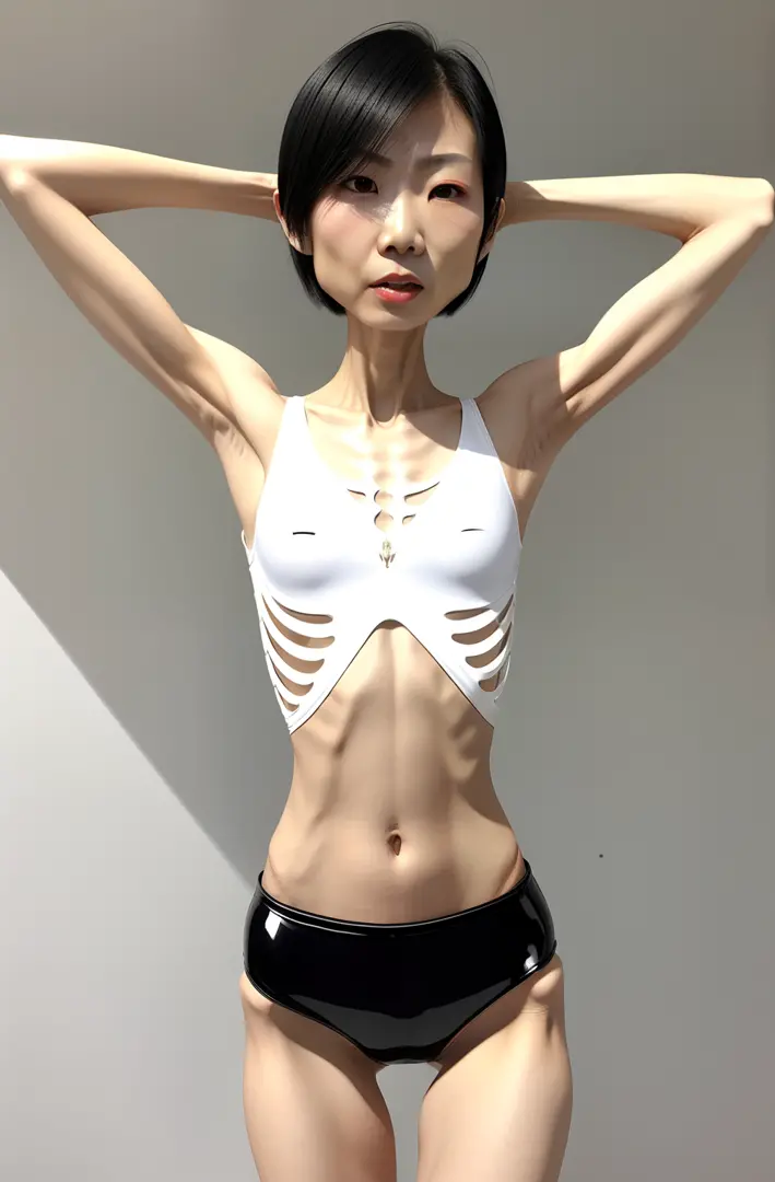 Protruding ribs，Protruding crotch，Protruding pelvis，big breasts thin  waist，emaciated，Malnutrition - SeaArt AI