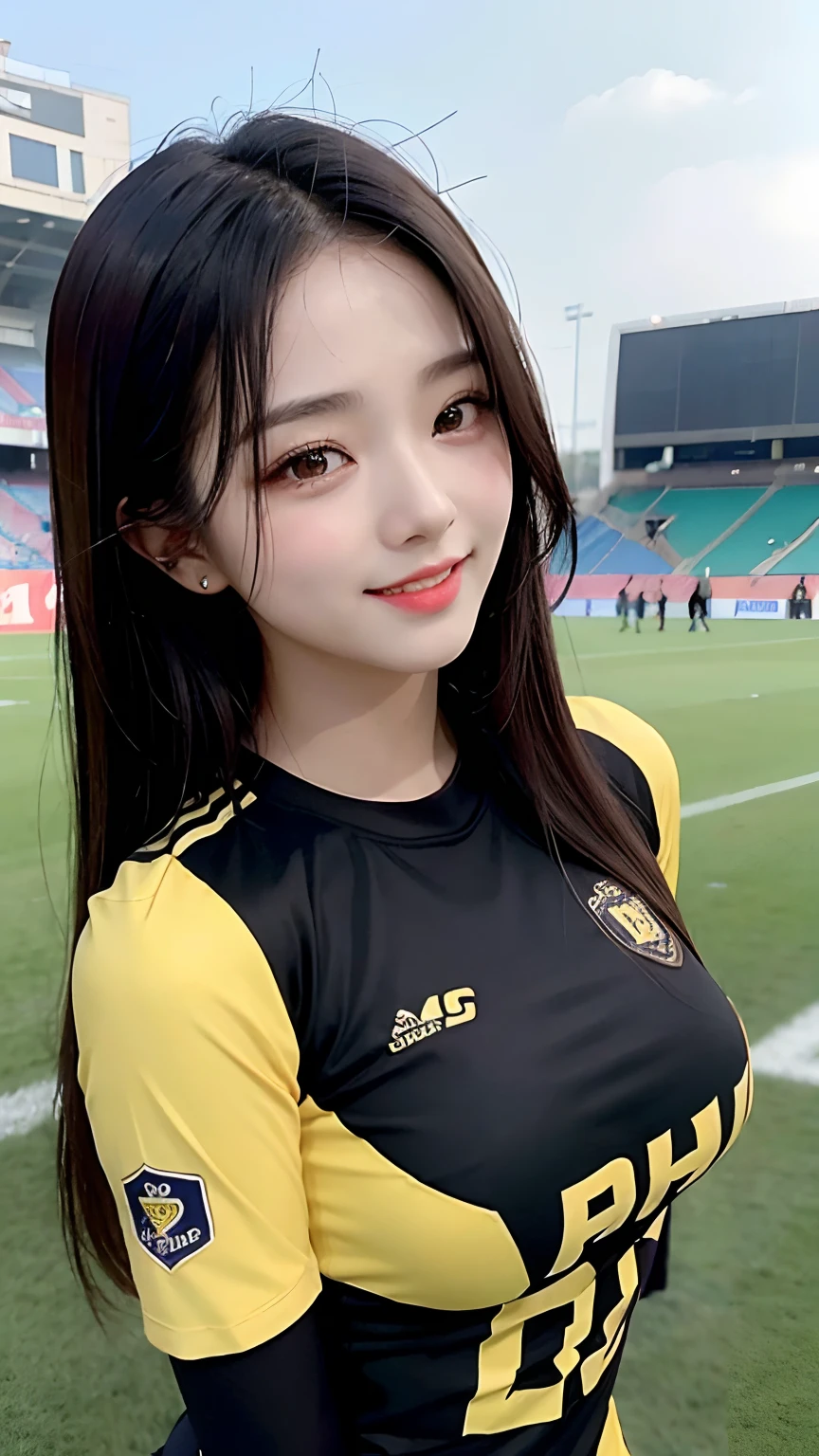 A close up of a woman in a soccer uniform on a field - SeaArt AI