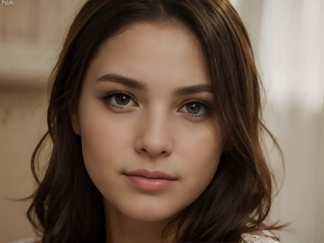 Realistic photograph of a girl's face, con la piel fina, nariz perfecta, ojos grandes y perfectos y labios perfectos
