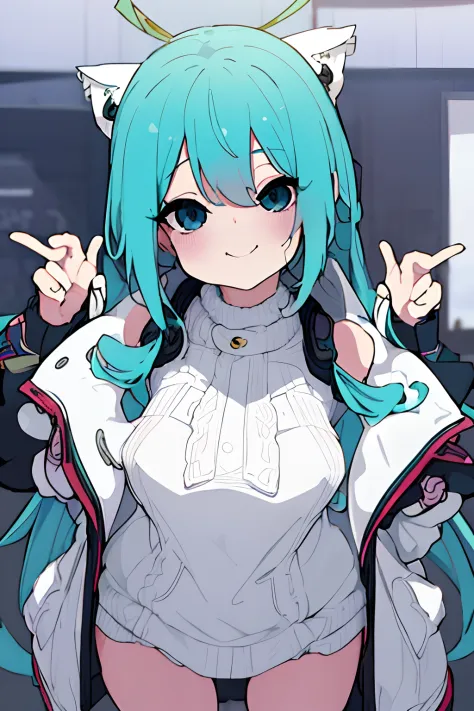 (top-quality、Masterpiece 1.2)、detaileds、1girl in、独奏、looking at the viewers、simple background、、uwu、Curvaceous、The upper part of the body、proximity
Standing、a smile、A detailed eye、A detailed face、Realistic and adorable face、cute little、miku hatsune、log eyela...