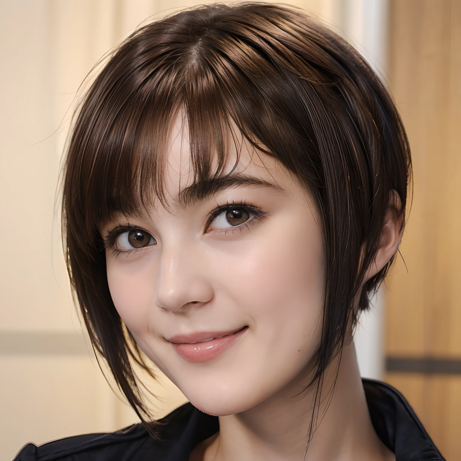 97
(a 20 yo woman,is standing), (A hyper-realistic), (high-level image quality), ((short-hair:1.46)), (Hair smooth), (Gentle smile), (Keep your mouth shut)