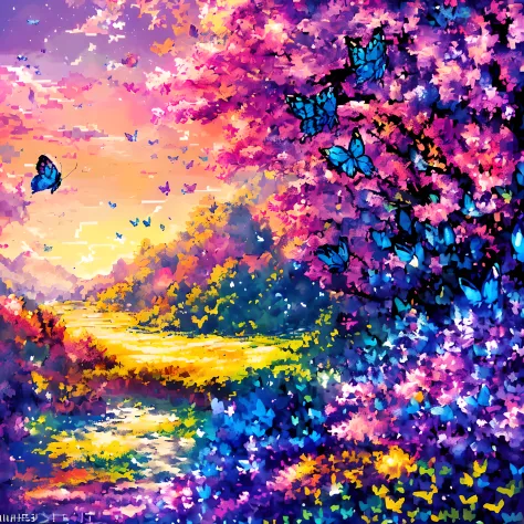 (butterfly:1.5),(landscape:1.5), (Pixel art:1.5), (pixel theme:1.5), (fantasy:1.5), (beautiful scenery:1.5),(landscapes:1.5),(co...