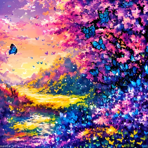 (butterfly:1.5),(landscape:1.5), (pixel art:1.5), (pixel theme:1.5), (fantasy:1.5), (beautiful scenery:1.5),(landscapes:1.5),(co...