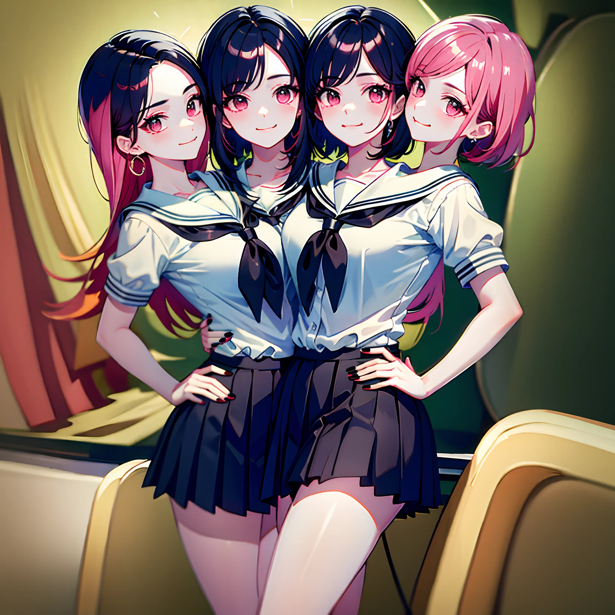 (masterpiece, best quality), best resolution, (3heads:1.5), dynamic angle, (masterpiece, best quality), best resolution, (3heads:1.5), dynamic angle, , , pink hair, black hair, black nails, smug, hands on hips