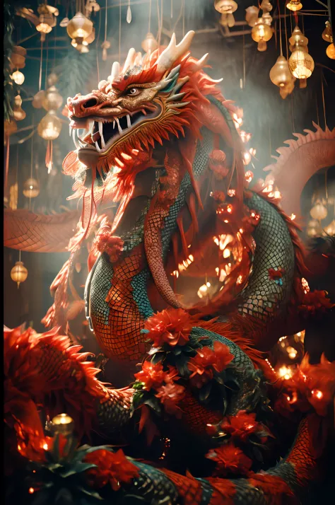 a powerful dragon with fierce gaze and intricate scales, fiery breath, large wings unfolding majestically, towering above a sprawling landscape of mountains and forests, vibrant colors and textures, the dragon's mouth edited to have sharp teeth and a wicke...