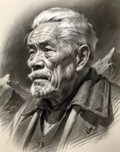 (A high resolution,Best quality,Realistic),(Portrait,Character) 's (Chinese old man:1.1),(Side view:1.1), Around (70 years old:1...