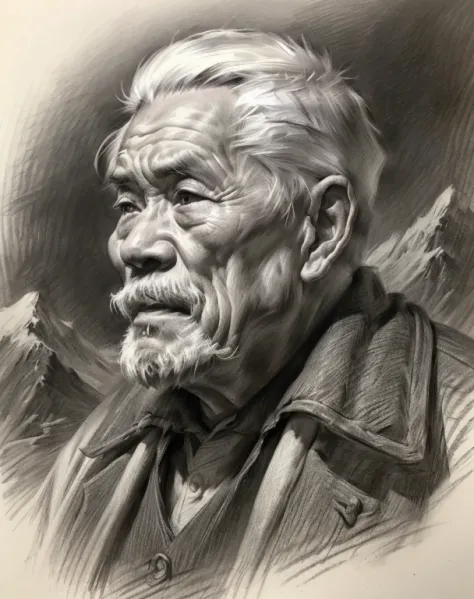 (a high resolution,best quality,realistic),(portrait,character) 's (chinese old man:1.1),(side view:1.1), around (70 years old:1...