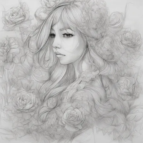 sketch art style, grékali, monochrome, ((solo)), ((redraw the picture with a pencil sketch，flat black and white sketch)), pencil...