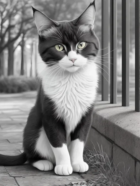 a black and white cat in the park (Photorealistic: 1.4)   - --auto --s2