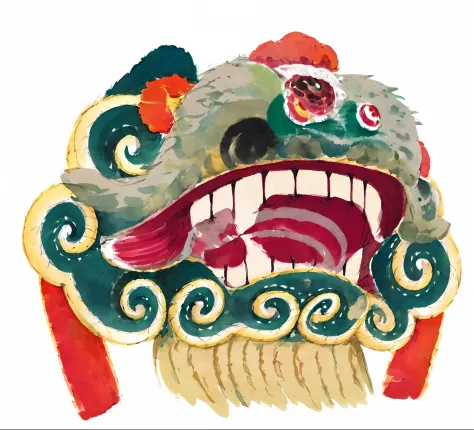 Close-up of a dragon head wearing teeth and a hat, Chinese tradition, beijing opera, author：Tan Yang Kano, third lion head, Chinese traditional, tengu mask, ancient china art style, ornate mask, Chinese Dragon, yellow dragon head festival, author：Xiu Wen T...