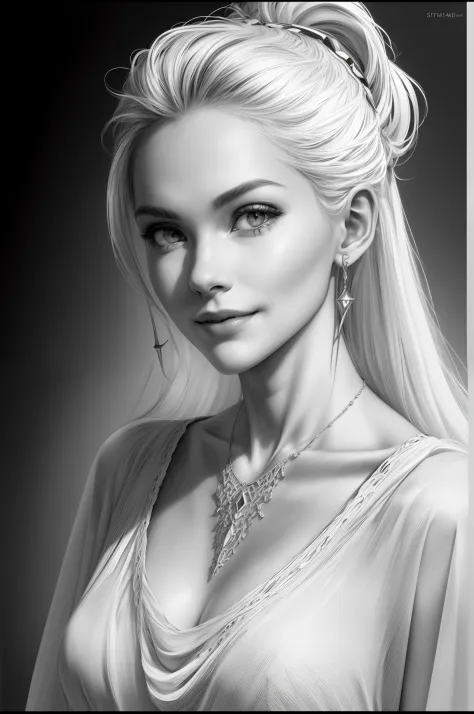 black and white style, highly detailed pencil sketch 1.4, ink sketch 1.4, high-detail lighting, subtle smiling, fair skin, isola...