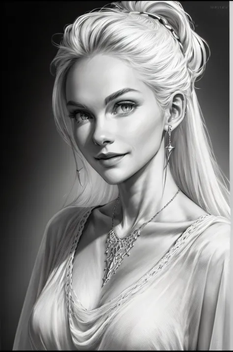 Black and white style, Highly detailed pencil sketch 1.4, Ink Sketch 1.4, High-detail lighting, subtle smiling, Fair skin, Isola...