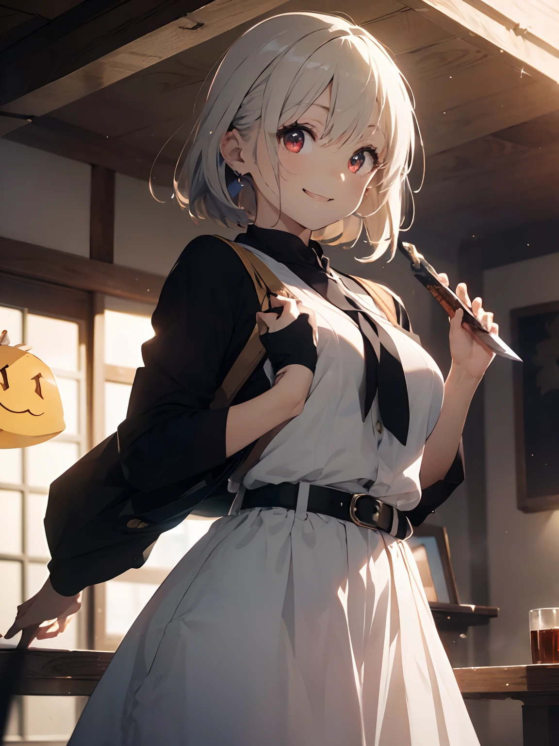 Anime girl with a knife and a backpack in a room - SeaArt AI