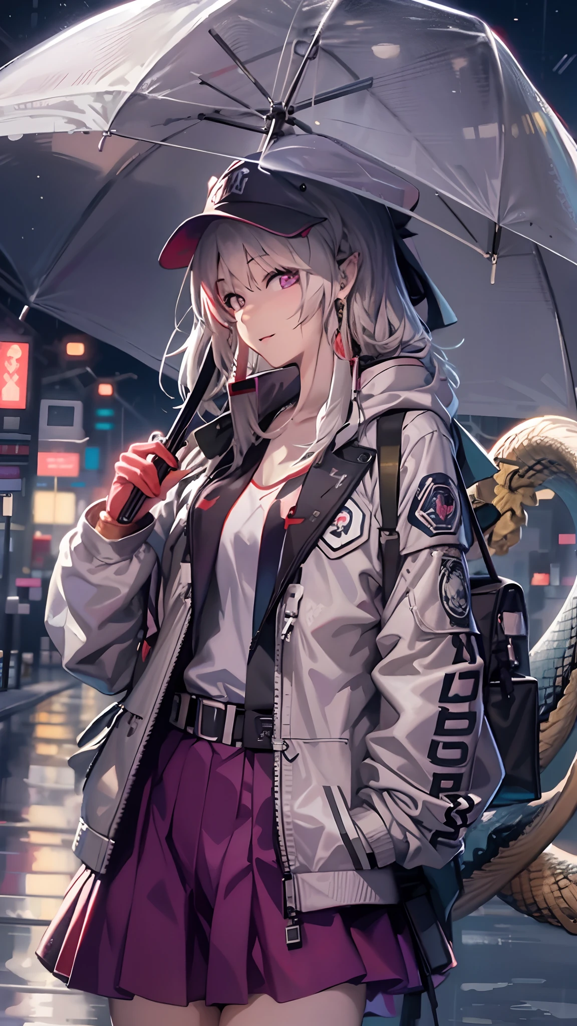 Anime girl with umbrella in the rain, best anime 4k konachan wallpaper, girls frontline style, anime style 4 k, from girls frontline, cyberpunk anime girl in hoodie, Fine details. girls' frontline, artwork in the style of guweiz, 4k anime wallpaper, girls frontline universe, guweiz, Anime style. 8K, girls frontline cg