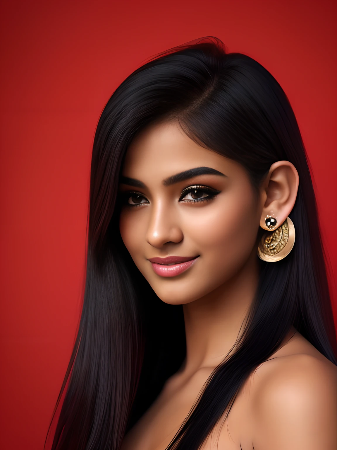 imagine a photoshoot inside studio, (ultra realistic:1.37), (extremely believable:1.6 picture) (intricate beautiful details of faces & eyes & ears & nose & lips & skin & body parts), of a beautiful 18 years old brown Tamil girl with long black hair normal breasts, (happy face) (cute expressions), magnanimously covered outfits, clever makeup, quality clothing brands with masterpiece designs, stylish footwears, (realistic:1.2 background), minimal ornaments, vibrant colors, highquality lighting, cinematic effects