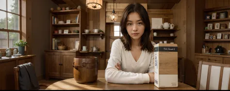 dark oak table, soft studio lighting, On the background of a dark oak shelf, Lots of books on the shelves, снято на Canon EOS 5D...