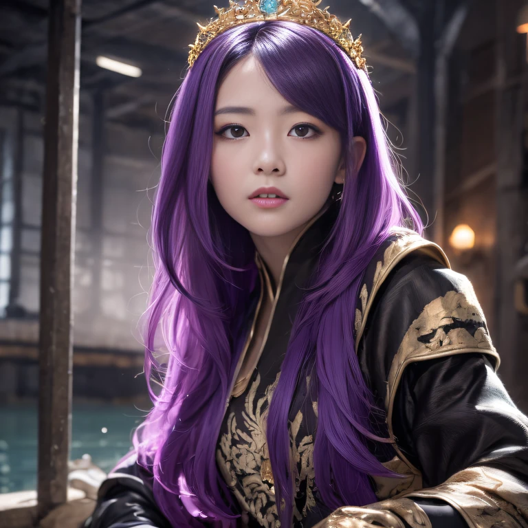 32K（tmasterpiece，k hd，hyper HD，32K）Long flowing bright purple hair，Autumn Pond，zydink， a color， Asian people （Silly girl）， （Silk scarf）， Combat posture， looking at the ground， long whitr hair， Floating bright purple， Fire cloud pattern gold tiara， Chinese long-sleeved gold silk garment， （abstract ink splash：1.2）， white backgrounid，Lotus protector（realisticlying：1.4），Bright purple hair，Smoke on the road，The background is pure， A high resolution， the detail， RAW photogr， Sharp Re， Nikon D850 Film Stock Photo by Jefferies Lee 4 Kodak Portra 400 Camera F1.6 shots, Rich colors, ultra-realistic vivid textures, Dramatic lighting, Unreal Engine Art Station Trend, cinestir 800，Long flowing bright purple hair