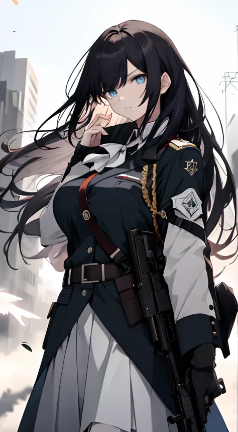 Full body、White one-piece military uniform、 Jet black head of hair,(masutepiece:1.2, Best Quality), (finely detailed beautiful eye: 1.2), (Detailed background,Dark Fantasy), (beautifull detailed face), High contrast, (Best Illumination, extremely delicate ...