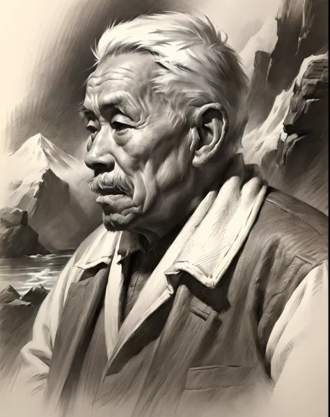 (A high resolution,Best quality,Realistic),(Portrait,Character) 's (Chinese old man:1.1),(Side view:1.1), Around (50 years old:1...