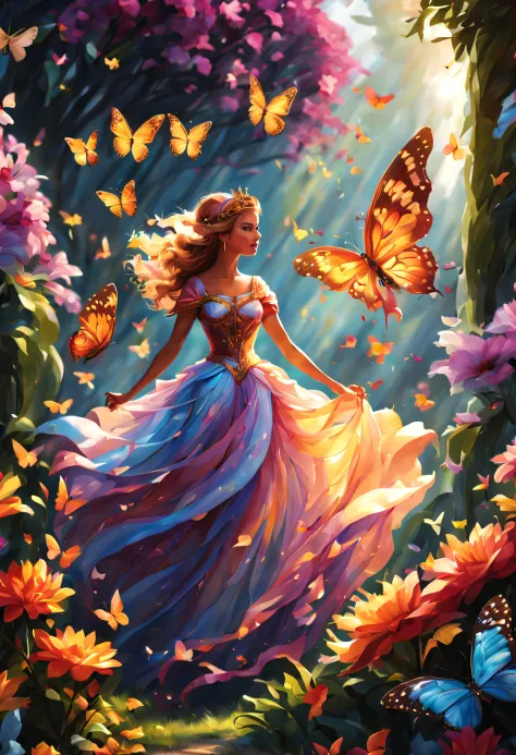 (best quality,4k,8k,highres,masterpiece:1.2),ultra-detailed, beautiful queen,long, vibrant, colorful wings,butterflies, majestic...