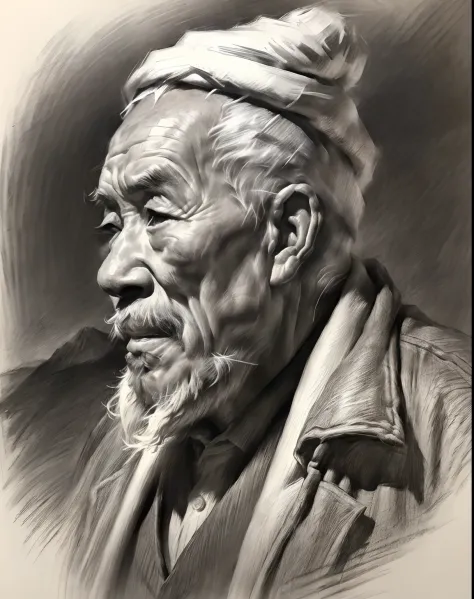 (A high resolution,Best quality,Realistic),(Portrait,Character) 's (Chinese old man:1.1),(Side view:1.1), Around (70 years old:1...