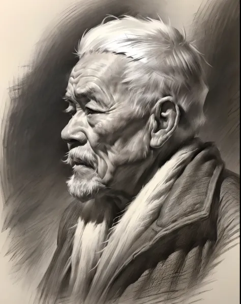 (a high resolution,best quality,realistic),(portrait,character) 's (chinese old man:1.1),(side view:1.1), around (70 years old:1...