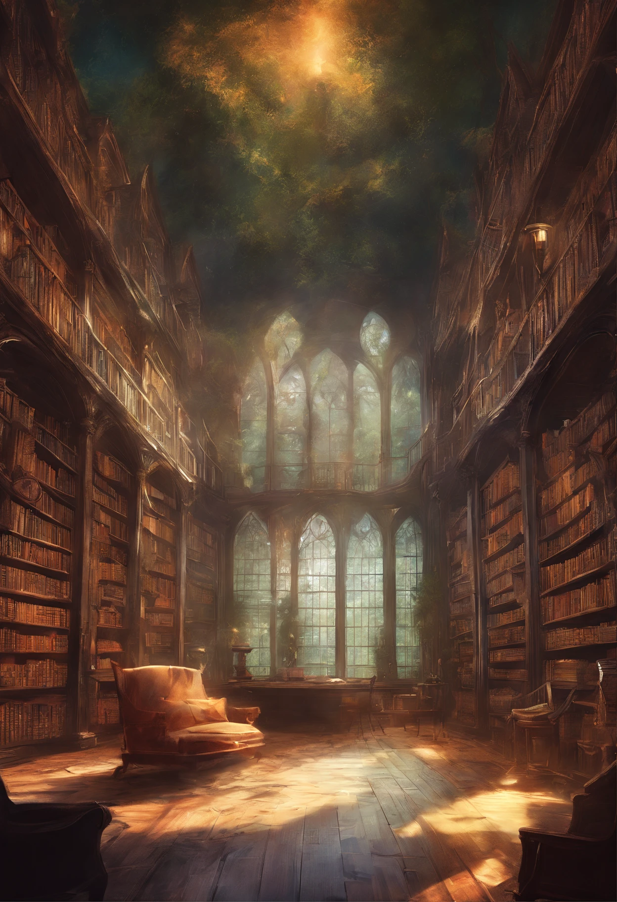 （Inside Enchanted Magical Library, Its shelves are adorned with books ...