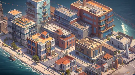 game map, 3rd person view, City map, with appartment, with buildings, with school, high quality, next sea, ((3D)), VERY DETAILED, MASTERPIECE .