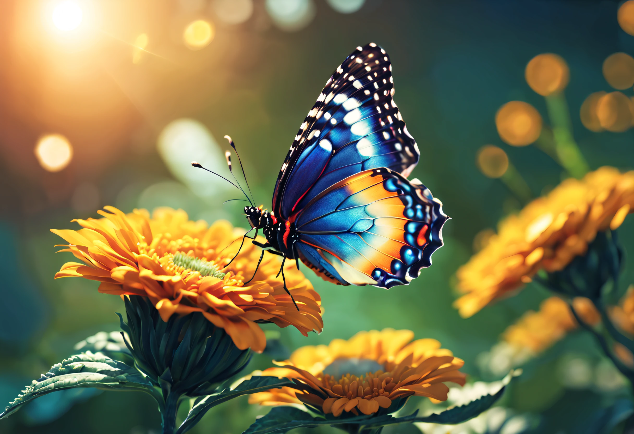 (best quality, 4k, 8k, high resolution, masterpiece: 1.2), (beautiful butterfly queen:1.32) and ultra detailed, long wings, vibrant and colorful, butterflies, majestic patterns, royal, regal, elegant and detailed, delicate, ethereal, iridescent. , shimmering, graceful, enchanting, fluttering, floating, luminous, mythical, fantasy, magical, enchantment, surreal, lush, blooming, vibrant garden, sun kissed, sunlit, soft, dreamy, golden rays of light, flowers bright, radiant and brilliant, harmonious, peaceful, calm, serene, fascinating, captivating.