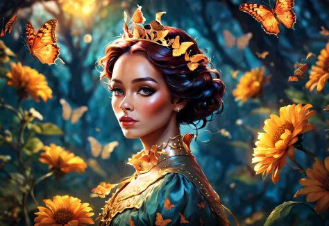 (best quality, 4k, 8k, high resolution, masterpiece: 1.2), (beautiful butterfly queen:1.32) and ultra detailed, long wings, vibr...