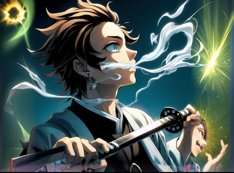 Anime Character With A Sword And Smoke Coming Out Of His Mouth, cara bonito na arte demon slayer, Kimetsu no yaiba, 4 k manga wa...