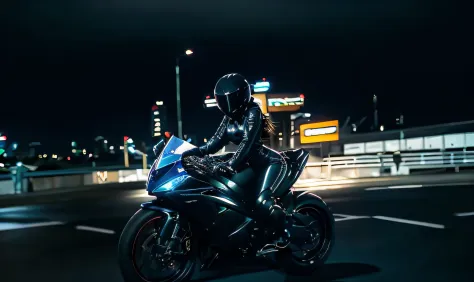 Woman in a latex suit on a motorcycle on busy street, sentada em moto cyberpunk, sentado em uma motocicleta, usando o capacete, pilotando uma motocicleta, imagem de uma motociclista feminina, motociclista, vestido em couro biker, motocicleta, usando uma ro...