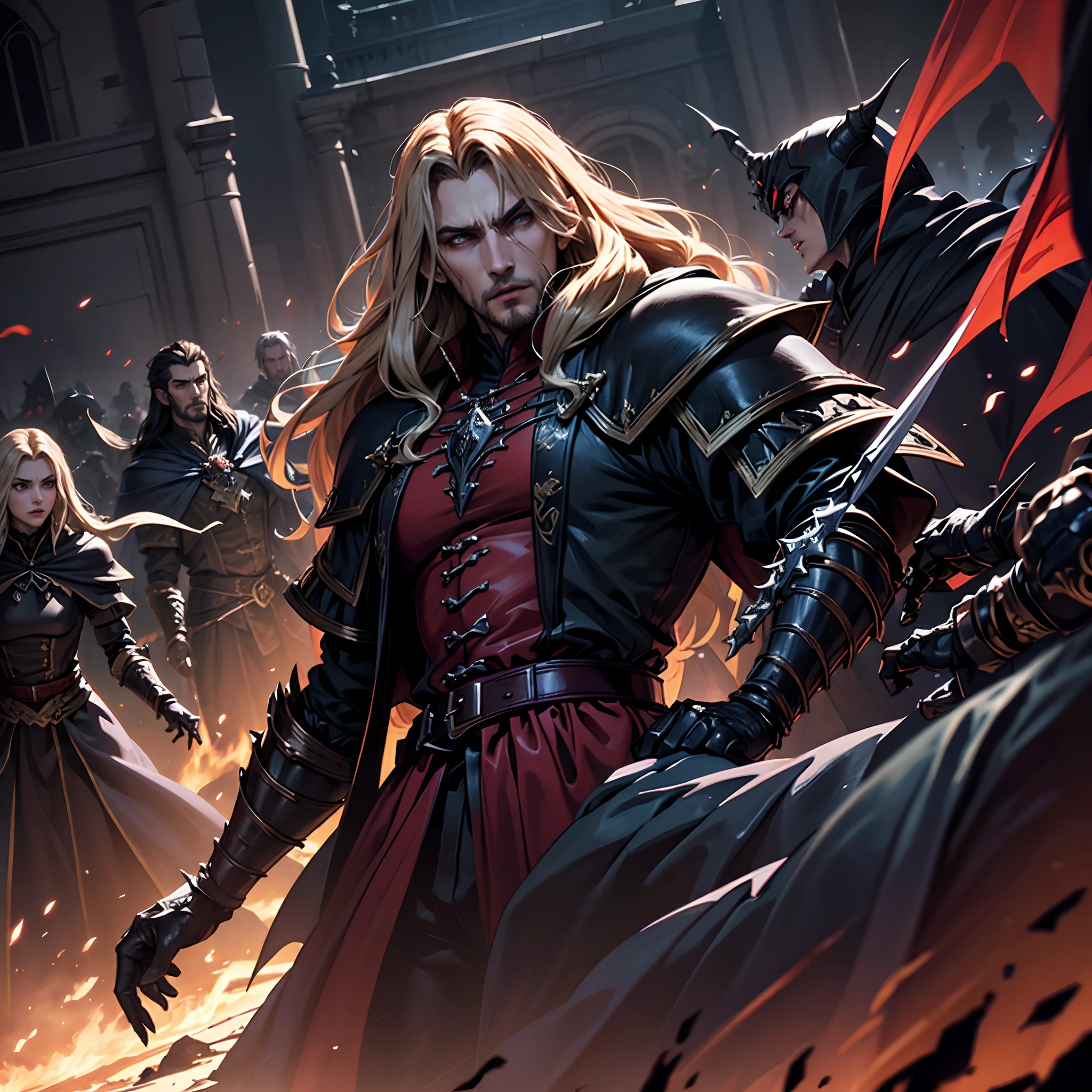 Castlevania Lord of the shadows hyper realistic super detailed Dynamic shot master piece of lord Dracula leading troops army of demons to battle sharp détails