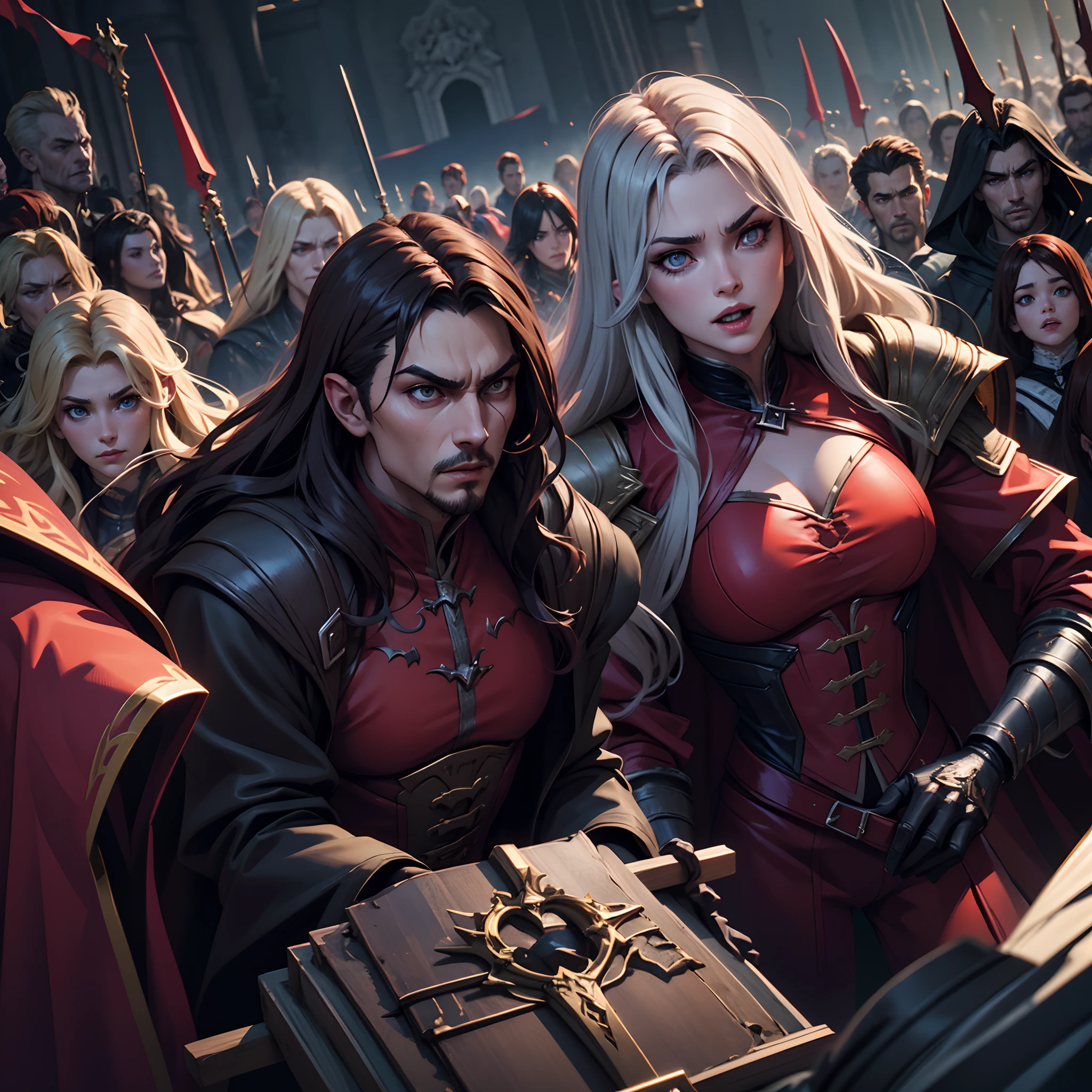 Castlevania Hyperrealistisches Schattenlord Super Detailliertes Dynamisches Schützenspiel Lord Draculas Meisterwerk Führende Truppen Dämonenarmee in der Schlacht Scharfe Details Filmszenen Super Detaillierte Gesichter Porträt