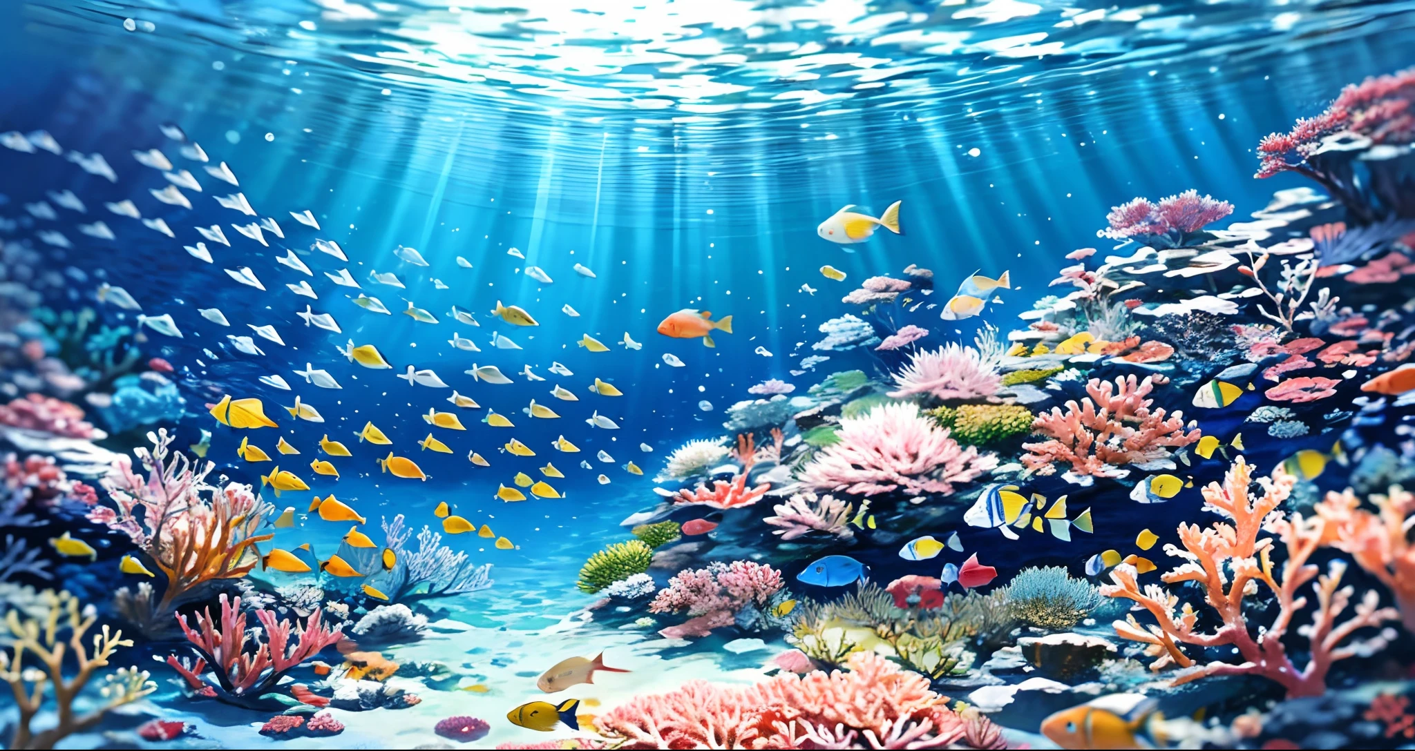 Painting of a coral reef with many different types of fish - SeaArt AI